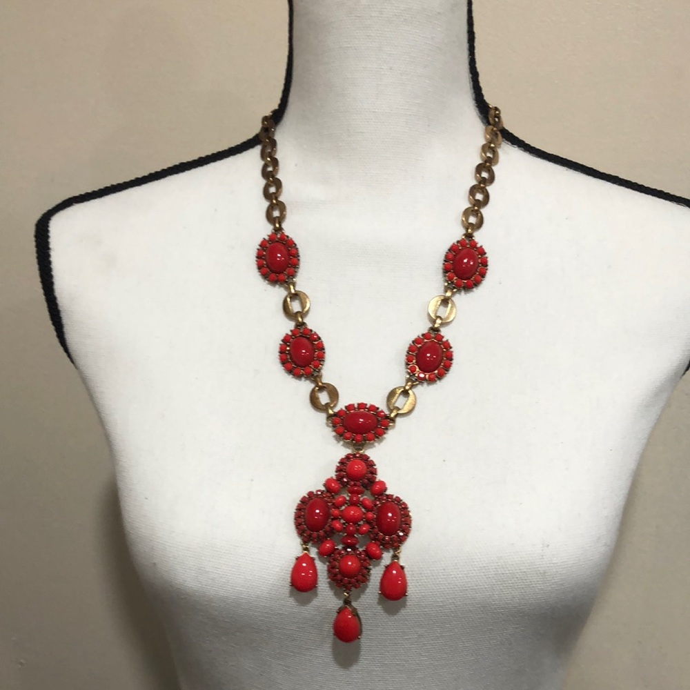 Stella & Dot Red Sardinia Oversized Pendant Statement Necklace